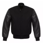 Black letterman varsity jacket front view