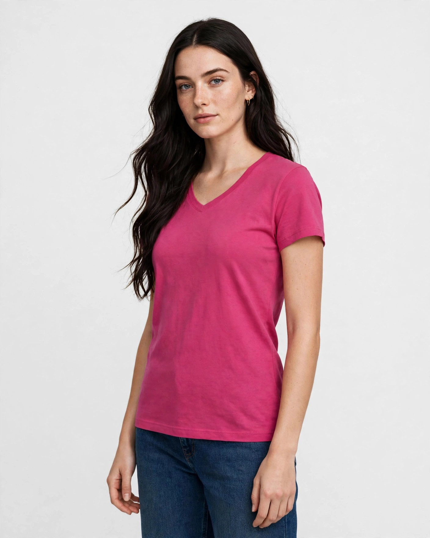 next-level-vneck_female-1_raspberry womens vneck tshirts Next Level Ideal - Image 1